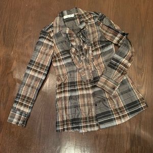 Ladies woven Dressy Plaid Blouse